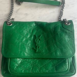 Green YSL Crinkled Calfskin Shoulder Bag